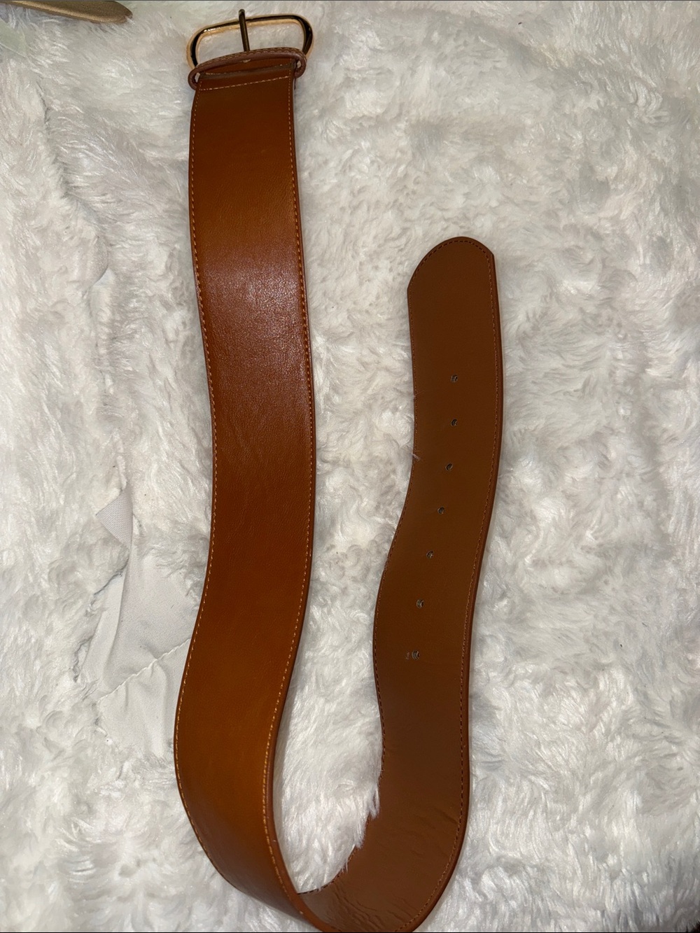 SHEIN Tan Brown Leather Belt with Gold Buckle